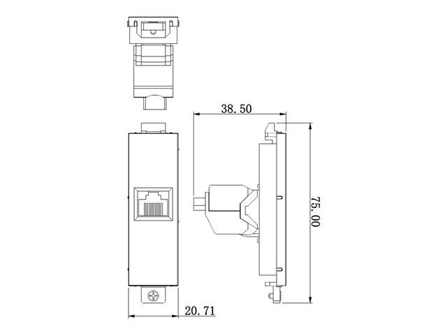VISION Techconnect Modular AV Faceplate - LIFETIME WARRANTY - RJ45 CAT6A module - female on front - butterfly type - bare-wire punch-down on rear - Low NEXT noise design - System Warranty compliant - fixes into Techconnect surrounds - plastic - white