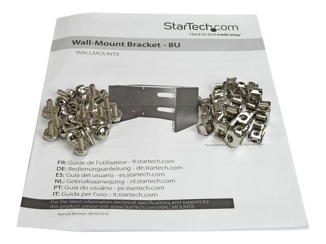 StarTech.com Wall Mount Patch Panel Rack - 4U Wall Mount Rack Shelf with Built in Shelf - 2 Post Open Frame Rack - Rack Shelf (WALLMOUNT8) - Cabinet - wall mountable - black - 8U - 12\"