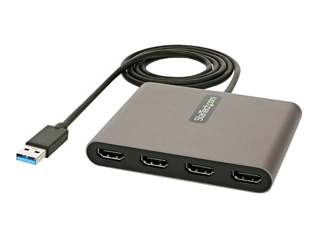 StarTech.com USB 3.0 to 4 HDMI Adapter, External Video & Graphics Card, USB Type-A to Quad HDMI Monitor Display Adapter Dongle, 1080p 60Hz, USB 3.0 to HDMI Adapter/Video Converter, Windows - Multi Monitor Adapter - Adapter cable - USB Type A male to HDMI female - 1 m - space grey - 1080p support 60Hz