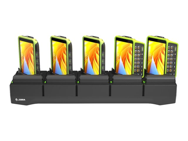 WT5400/WT6400 5-SLOT CHARGE ONLY CRADLE W/ BATTERY CHARGER CHARGES 5 WEARABLE TERMINALS AND 5 SPARE BATTERIES. REQUIRES PWR-BGA12V108W0WW DC LINE CORD CBL-DC-382A1-01 AND 3-WIRE GROUNDED COUNTRY SPE