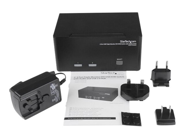 StarTech.com 2 Port Triple Monitor DVI USB KVM Switch with Audio & USB 2.0 Hub - Multi Monitor KVM - Dual Port KVM Switch (SV231TDVIUA) - KVM / audio / USB switch - 2 x KVM / audio / USB - 1 local user - desktop - for P/N: SVA12M2NEUA, SVA12M5NA