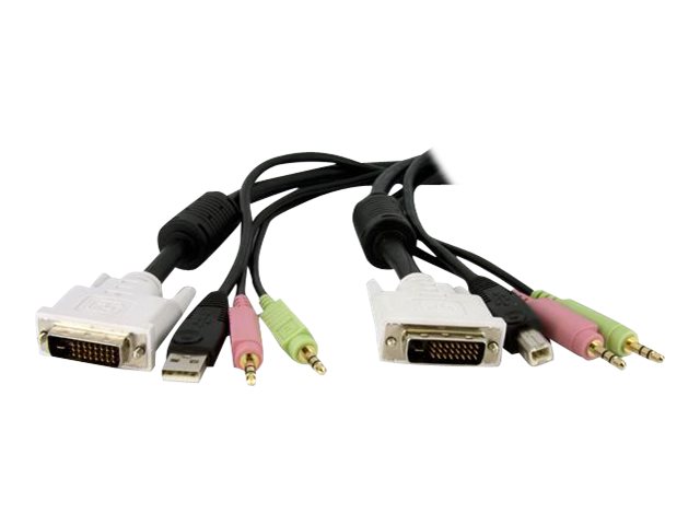StarTech.com 4-in-1 Cable for KVMs with Dual Link DVI and USB - Audio & Microphone Cables Built-in - 6ft (2m) (DVID4N1USB6) - Keyboard / mouse / video / audio cable - USB, mini-phone stereo 3.5 mm, DVI-D (M) to mini-phone stereo 3.5 mm, USB Type B, DVI-D (M) - 1.8 m - black - for P/N: RKCOND17HD, SV231DVIUAHR, SV231QDVIUA, SV231TDVIUA, SV431DL2DU3A, SV431TDVIUA
