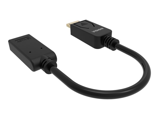 VISION Professional installation-grade DisplayPort to HDMI adaptor - LIFETIME WARRANTY - 4K 60Hz - DP version 1.3 - gold connectors - HDMI 2.0 - does not convert HDMI to DP - hotplug - DP (M) to HDMI (F) - outer diameter 5.5 mm - 30 AWG - overall length 225 mm - black