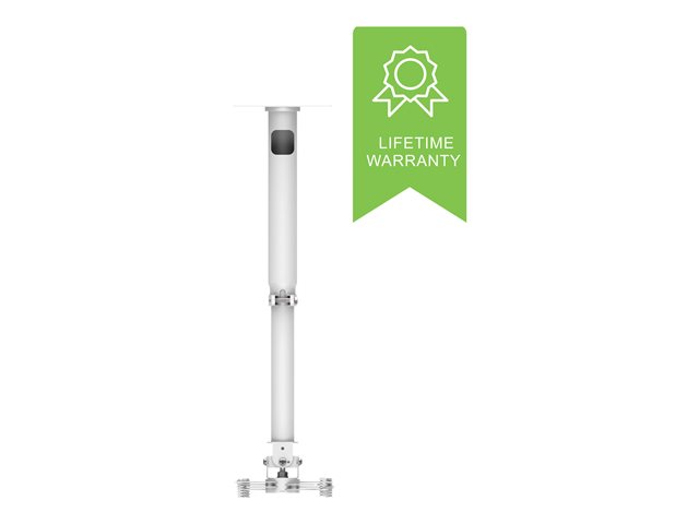 VISION Professional Telescopic Projector Ceiling Mount - LIFETIME WARRANTY - pole length 440 to 740 mm - fits most projectors - obstruction free cable management - includes retrofitting ceiling trim disc - sloping ceiling mechanism - includes webcam adaptor for ceiling mounting any camera including larger devices like the Logitech MeetUp- white