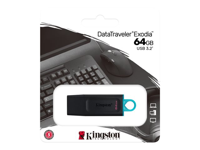 Kingston DataTraveler Exodia - USB flash drive - 64 GB - USB 3.2 Gen 1 - black with teal