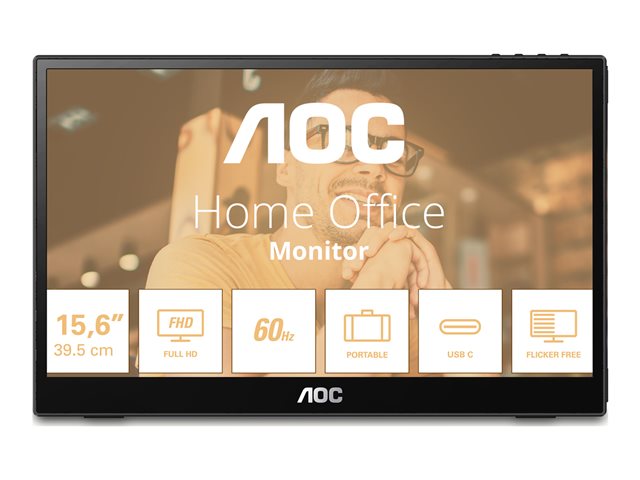 AOC 16T3EA - LED monitor - 16\" (15.6\" viewable) - portable - 1920 x 1080 Full HD (1080p) @ 60 Hz - IPS - 250 cd/m² - 700:1 - 4 ms - USB-C - textured black