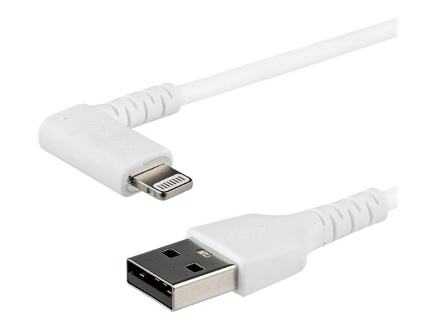 StarTech.com 6ft (2m) Durable USB A to Lightning Cable, White 90° Right Angled Heavy Duty Rugged Aramid Fiber USB Type A to Lightning Charging/Sync Cord, Apple MFi Certified, iPhone 12 Pro - iPhone 7/8/11/11 Pro - Lightning cable - Lightning male angled to USB male - 2 m - double shielded - white