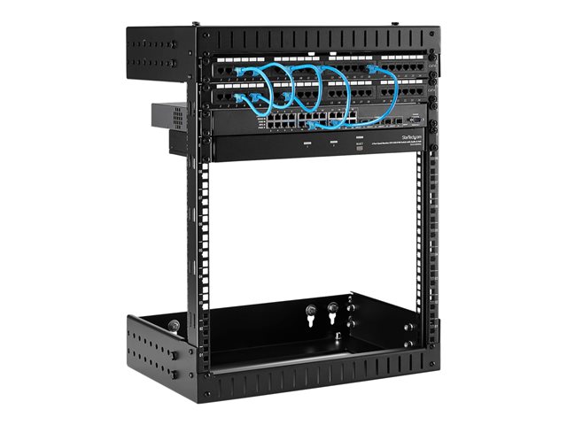StarTech.com 12U 19\" Wall Mount Network Rack, Adjustable Depth 12-20\" 2 Post Open Frame Server Room Rack for AV/Data/ IT Communication/Computer Equipment/Switch with Cage Nuts & Screws - 12U Adjustable Rack (RK12WALLOA) - Rack - wall mountable - black - 12U - 20\"