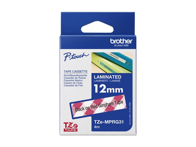 Brother TZe-MPRG31 - Black on red gingham - Roll (1.2 cm x 4 m) 1 cassette(s) laminated tape - for Brother PT-H110, P-Touch PT-E310, H110, P-Touch Cube PT-P300, P-Touch Embellish PT-D215