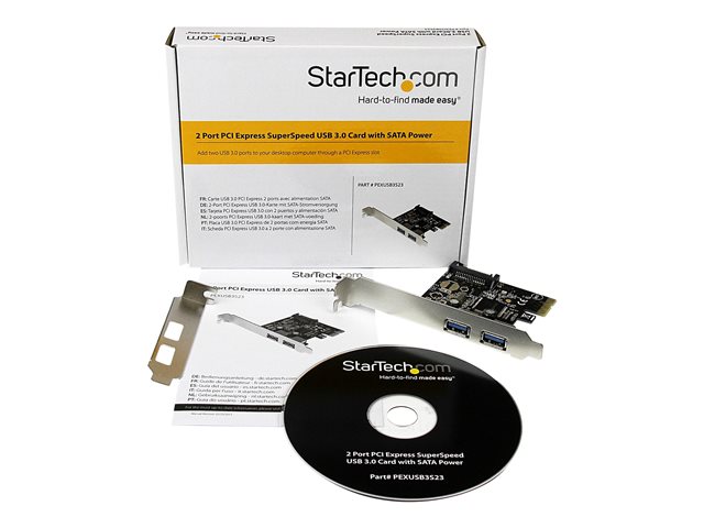 StarTech.com 2 Port PCI Express USB 3.0 Controller Card w/ SATA Power - USB adapter - PCIe - USB 3.0 x 2 - PEXUSB3S23 - USB adapter - PCIe - USB 3.0 x 2 - for P/N: S3510SMU33, USB3S2ESATA3