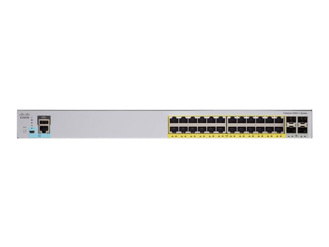 Cisco Catalyst 2960L-24PS-LL - Switch - Managed - 24 x 10/100/1000 (PoE+) + 4 x Gigabit SFP (uplink) - desktop, rack-mountable - PoE+ (195 W)
