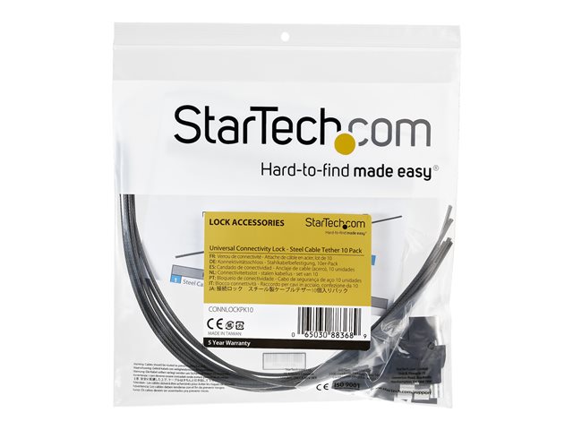 StarTech.com 10-Pack Security Cable Tethers for Adapters & Dongles, Universal Cable Adapter Tether, Tether Cables, Adjustable Length Anti-Theft Cable Tether Lock Kit, Steel Cable Tether - Dongle Cable Tether (CONNLOCKPK10) - Security cable - silver - 30 cm (pack of 10)