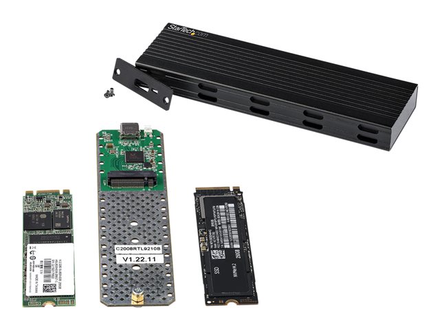 StarTech.com USB-C 10Gbps to M.2 NVMe or M.2 SATA SSD Enclosure, External M.2 PCIe/SATA NGFF SSD Enclosure, Portable Aluminum Case, USB Type-C & USB-A Host Cables, For 2230/2242/2260/2280 - Works w/ Thunderbolt 3 (SM2E1BMU31C) - Storage enclosure - M.2 - M.2 Card - USB 3.2 (Gen 2) - black - TAA Compliant