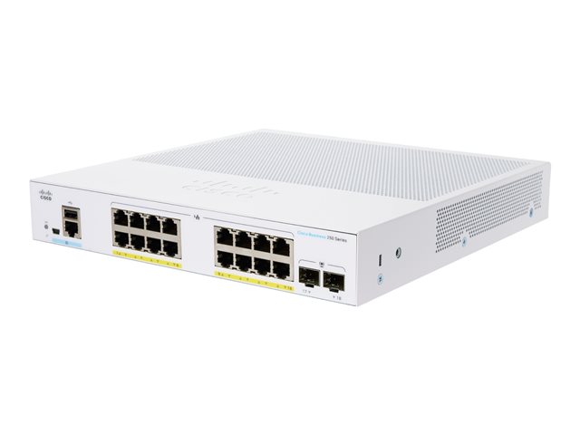 Cisco Business 250 Series CBS250-16P-2G - Switch - L3 - smart - 16 x 10/100/1000 (PoE+) + 2 x Gigabit SFP - rack-mountable - PoE+ (120 W)