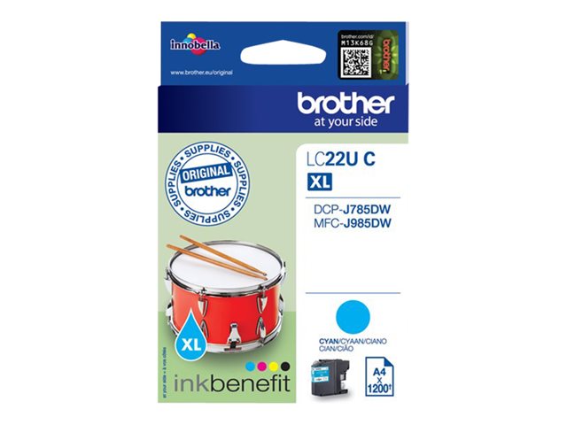 Brother LCLC22UC - XL - cyan - original - ink cartridge - for Brother DCP-J785DW, MFC-J985DW, INKvestment Work Smart MFC-J985DW, MFC-J985DW XL