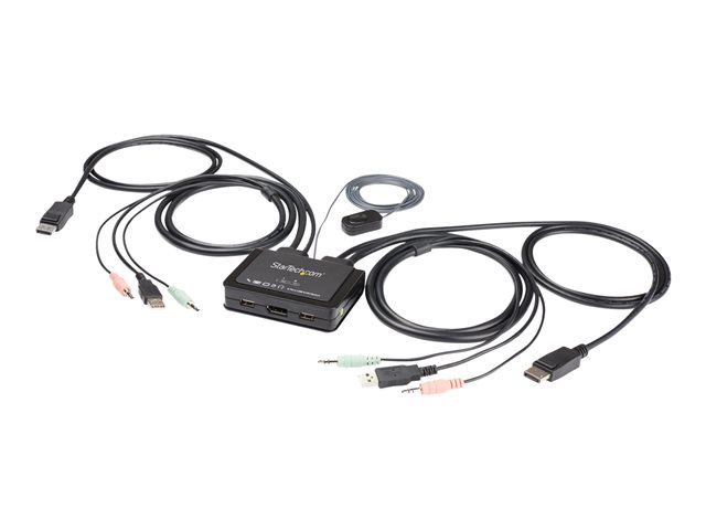 StarTech.com 2 Port DisplayPort KVM Switch, 4K 60Hz, Compact Dual Port UHD DP 1.2 USB Desktop KVM Switch w/ Integrated 4ft Cables & Audio, Bus Powered & Remote Switching, MacBook ThinkPad - 4K KVM Switch w/ Audio (SV211DPUA4K) - KVM / audio switch - 2 x KVM / audio - desktop