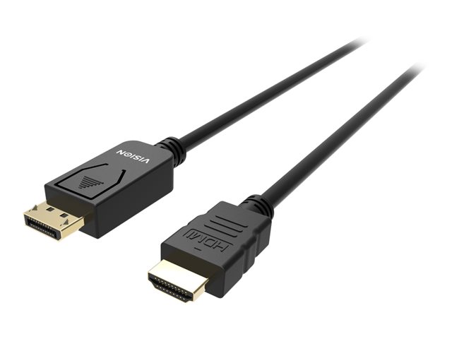 VISION Professional installation-grade DisplayPort to HDMI cable - LIFETIME WARRANTY - 4K 60Hz - DP version 1.3 - gold connectors - HDMI 2.0 supports hotplug - DP (M) to HDMI (M) - outer diameter 6.0 mm - 30 AWG - 2 m - black