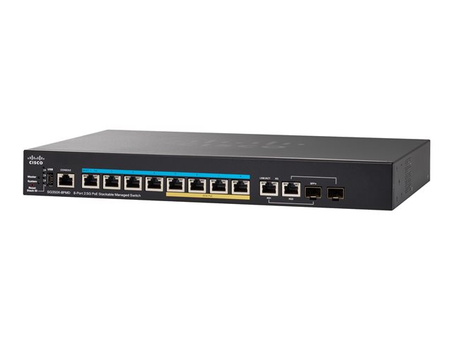 Cisco Small Business SG350X-8PMD - Switch - Managed - 8 x 10/100/1000/2.5G (PoE+) + 2 x 10 Gigabit Ethernet / 10 Gigabit Ethernet SFP+ - rack-mountable - PoE+ (240 W)