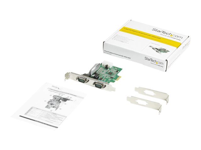 StarTech.com 2-port PCI Express RS232 Serial Adapter Card, PCIe RS232 Serial Host Controller Card, PCIe to Dual Serial DB9 COM Port Card, 16950 UART, Expansion Card, Windows, macOS, Linux - Full/Low-Profile (PEX2S953) - Serial adapter - PCIe - RS-232 x 2