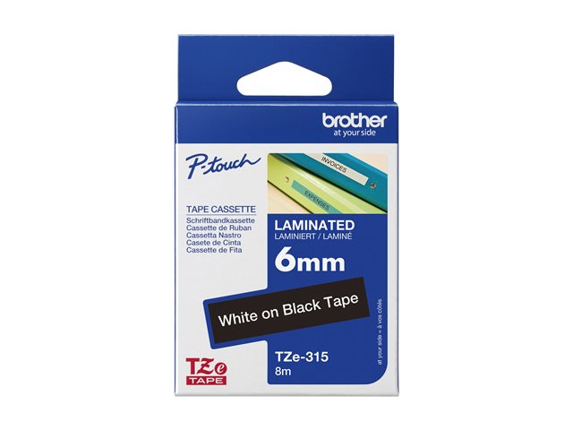 Brother TZe-315 - Standard adhesive - white on black - Roll (0.6 cm x 8 m) 1 cassette(s) laminated tape - for Brother P-Touch EDGE PT-P750WVP and P-Touch models.