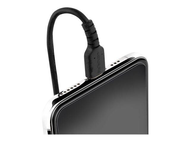 StarTech.com 50cm (20in) USB to Lightning Cable, MFi Certified, Coiled iPhone Charger Cable, Black, Durable and Flexible TPE Jacket Aramid Fiber, Heavy Duty Coil Charging Cable - Rugged USB Lightning Cable - Lightning cable - USB male to Lightning male - 50 cm - black - coiled