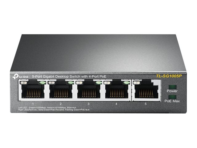 TP-Link TL-SG1005P - Switch - unmanaged - 4 x 10/100/1000 (PoE) + 1 x 10/100/1000 - desktop - PoE (56 W)