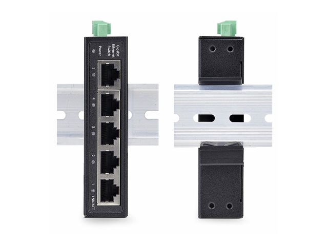 StarTech.com 5-Port Unmanaged Industrial Ethernet Switch - IP30 - TAA - Switch - unmanaged - 5 x 10/100/1000Base-T - DIN rail mountable, wall-mountable - DC - TAA Compliant