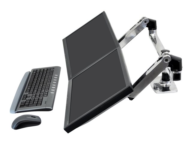 Ergotron LX Dual Side-by-Side Arm - Mounting kit (desk clamp mount, grommet mount, pole, 2 articulating arms, 2 extension brackets, t-bracket, base) - Constant Force Technology - for 2 LCD displays - aluminium, steel - polished aluminium - screen size: up to 27\"