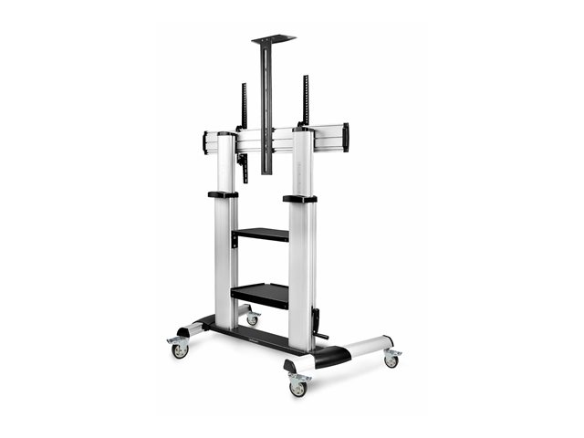 StarTech.com Rolling TV Cart/Stand On Wheels, Up to 100inch/220lb Screens - Cart - for flat panel - plastic, aluminium, steel - black, silver - screen size: 60\"-100\"