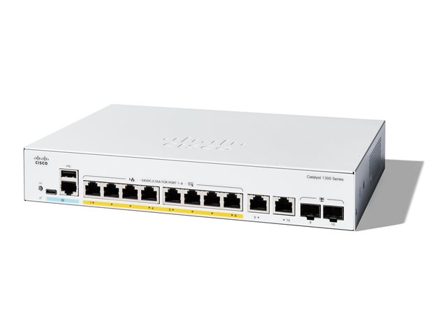 Cisco Catalyst 1300-8FP-2G - Switch - L3 - Managed - 8 x 10/100/1000 (PoE+) + 2 x combo Gigabit SFP/RJ-45 - rack-mountable - PoE+ (120 W) - remanufactured