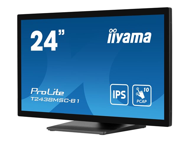 iiyama ProLite T2438MSC-B1 - LED monitor - 24\" (23.8\" viewable) - touchscreen - 1920 x 1080 Full HD (1080p) - IPS - 600 cd/m² - 1000:1 - 5 ms - HDMI, DisplayPort - speakers - matte black