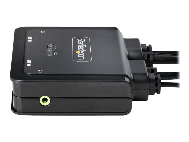 StarTech.com 2-Port Hybrid USB-C DisplayPort Cable KVM Switch, 4K 60Hz, Compact KVM with 6ft/1.8m USB-A/DisplayPort/Audio & 4ft/1.2m USB-C Integrated Host Cables, Bus Powered - Remote Push Button/Hotkey Switching (C2-D46-UAC-CBL-KVM) - KVM / audio / USB switch - compact - 2 x KVM / audio / USB - 1 local user - desktop