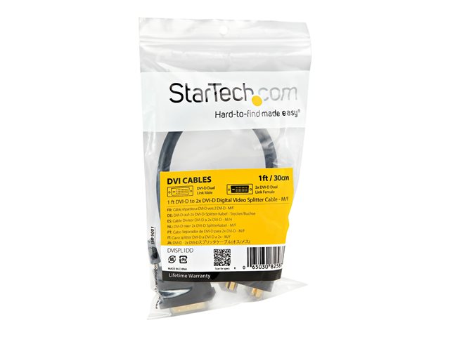 StarTech.com 1 ft DVI-D to 2x DVI-D Digital Video Splitter Cable - M/F (DVISPL1DD) - Video splitter - dual link - DVI-D female to DVI-D male - 30.5 cm - shielded - black - for P/N: DVIDDMM1, DVIDDMM10M, DVIDDMM25, DVIDDMM2M, DVIDDMM3M, DVIDDMM5M