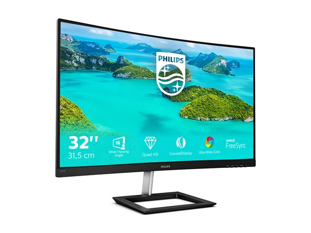 Philips E-line 325E1C - LED monitor - curved - 32\" (31.5\" viewable) - 2560 x 1440 QHD @ 75 Hz - VA - 250 cd/m² - 3000:1 - 4 ms - HDMI, VGA, DisplayPort - textured black