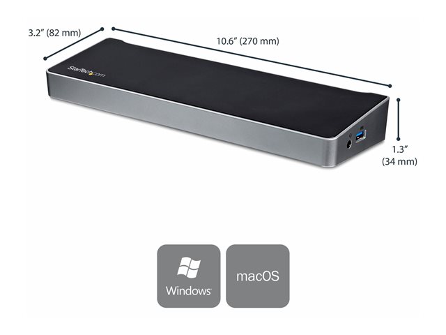 StarTech.com 4K USB-C Dock - Triple Monitor - Mac & Windows - 60W USB PD (DK30CH2DPPDU) - Docking station - USB-C - HDMI, 2 x DP - 1GbE - 60 Watt