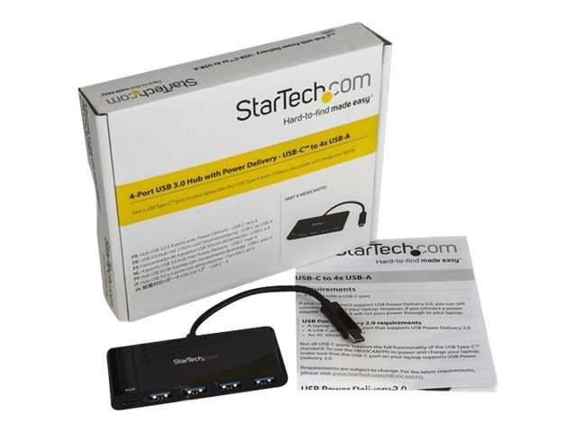 StarTech.com 4 Port USB C Hub with 4 USB Type-A Ports (USB 3.0 SuperSpeed 5Gbps), 60W Power Delivery Passthrough Charging, USB 3.1 Gen 1/USB 3.2 Gen 1 Laptop Hub Adapter, MacBook, Dell - Windows/macOS/Linux (HB30C4AFPD) - Hub - 4 x SuperSpeed USB 3.0 - desktop