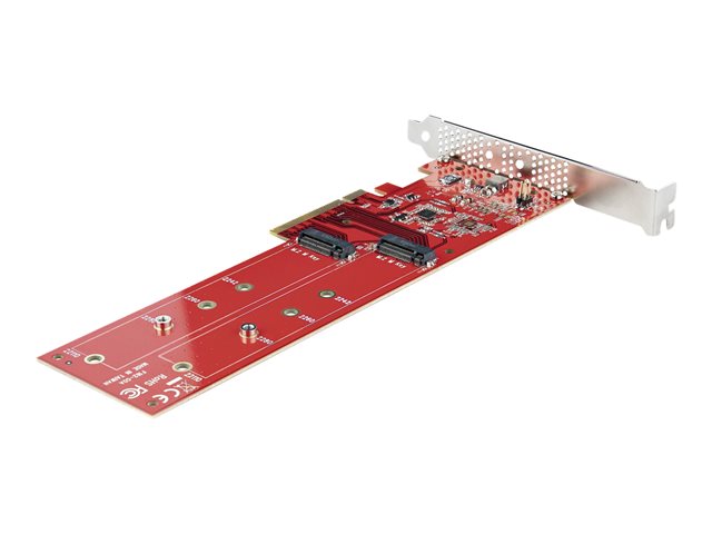 StarTech.com Dual M.2 PCIe SSD Adapter Card, x8 / x16 Dual NVMe or AHCI M.2 SSD to PCI Express 4.0, Up to 7.8GBps/Drive, For 2242/2260/2280/22110mm PCIe M-Key M2 SSDs, Bifurcation Required - PC/Linux Compatible (DUAL-M2-PCIE-CARD-B) - Interface adapter - M.2 - Expansion Slot to 2 x M.2 - M.2 Card - low profile - RAID RAID 0, 1, JBOD - PCIe 4.0 x16/x8 - red