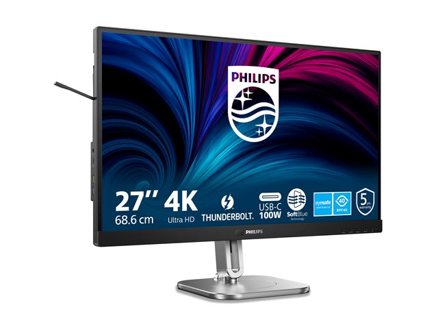 Philips 27B2U6903 - 6000 Series - LED monitor - 27\" - 3840 x 2160 4K UHD (2160p) @ 60 Hz - IPS - 350 cd/m² - 1000:1 - 4 ms - Thunderbolt 4, 2xHDMI, DisplayPort - speakers - charcoal, silver