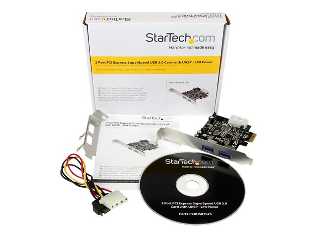 StarTech.com 2 Port PCI Express (PCIe) SuperSpeed USB 3.0 Card Adapter with UASP - LP4 Power - Dual Port USB 3 PCIe Controller (PEXUSB3S25) - USB adapter - PCIe - USB 3.0 x 2 - for P/N: CFASTRWU3, S251SMU33EP, ST103008U2C, ST53004U1C, ST7300U3M, ST93007U2C, UNI251BMU33
