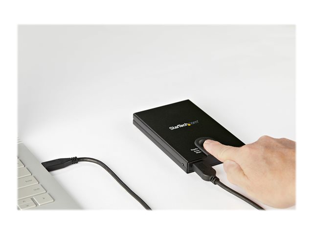 StarTech.com USB 3.0 to 2.5-inch SATA External Hard Drive Enclosure with Secure Biometric Fingerprint/Password Access for 256-bit AES Encrypted USB 3.1 Gen 1 5Gbps SSD/HDD Data Transfer - Portable Vented Aluminum Case - 8 fingerprints and permissions - OS Independent - Storage enclosure - 2.5\" - SATA 6Gb/s - USB 3.0 - black - TAA Compliant