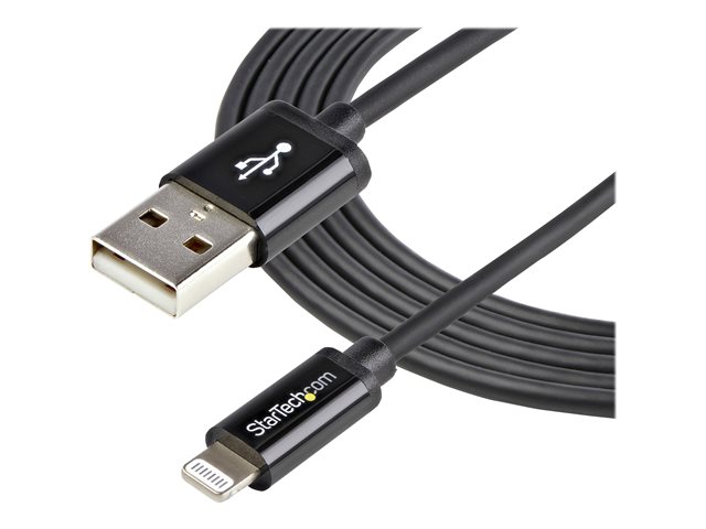 StarTech.com 2m (6ft) Long Black Apple® 8-pin Lightning Connector to USB Cable for iPhone / iPod / iPad - Charge and Sync Cable (USBLT2MB) - Lightning cable - Lightning male to USB male - 2 m - double shielded - black - for P/N: ST4200MINI2, ST4200MINIC