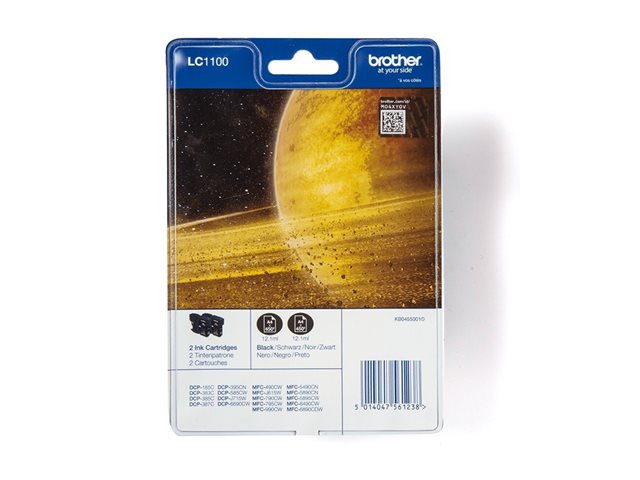 Brother LC1100BK - 2-pack - black - original - blister with accoustic / electromagnetic alarm - ink cartridge - for Brother DCP-185, 385, 395, 585, J715, MFC-490, 5490, 5890, 5895, 6890, 790, 795, 990, J615