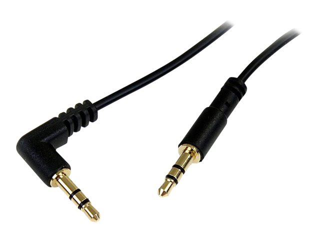 StarTech.com 1 ft. (0.3 m) Right Angle 3.5 mm Audio Cable - 3.5mm Slim Audio Cable - Right Angle - Male/Male - Aux Cable (MU1MMSRA) - Audio cable - mini-phone stereo 3.5 mm male to mini-phone stereo 3.5 mm male - 30 cm - black - right-angled connector - for P/N: SV231DVGAU2A, SV431DVGAU2A