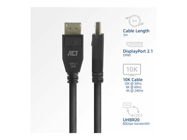 DISPLAYPORT DP2.1 80G 3M. 1 stk