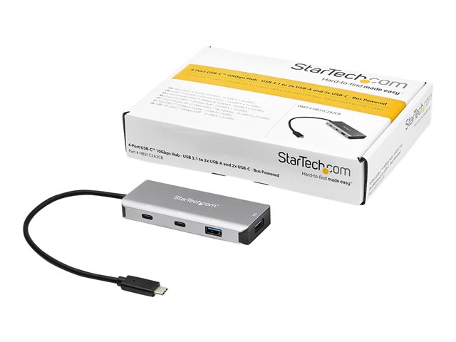 StarTech.com 4 Port USB C Hub w/ 2x USB A & 2x USB C, SuperSpeed 10Gbps USB Type-C 3.1/3.2 Gen 2 Hub, USB Bus Powered, Portable USB-C to USB Adapter Hub, Aluminum, 9.8\" (25cm) Cable - Windows/macOS/Linux - Hub - 2 x USB-C + 2 x USB 3.1 Gen 2 - desktop - for P/N: PEXUSB321C
