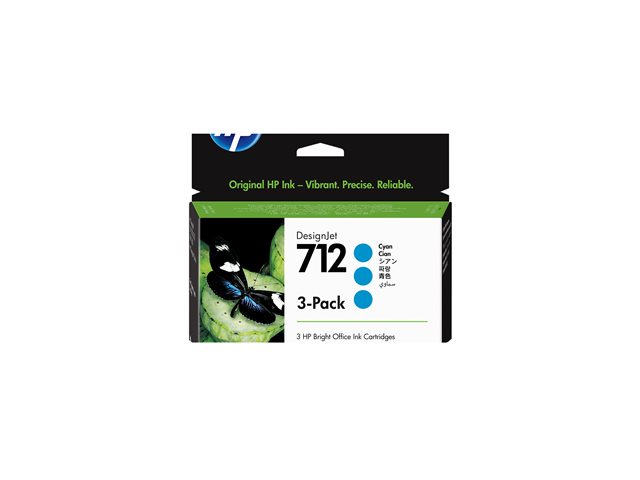 HP 712 - 3-pack - 29 ml - cyan - original - DesignJet - ink cartridge - for DesignJet Studio, T210, T230, T250, T630, T650