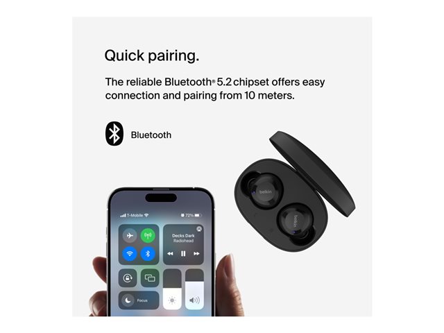 Belkin SoundForm Bolt - True wireless earphones with mic - in-ear - Bluetooth - black - for Apple iPhone 14, 14 Plus, 14 Pro, 14 Pro Max, Samsung Galaxy S22 5G, S22 Ultra 5G, S22+ 5G