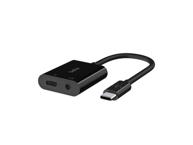 Belkin RockStar - USB-C to headphone jack / charging adapter - USB-C male to mini jack, USB-C female - 19.6 cm - USB Power Delivery (60W)