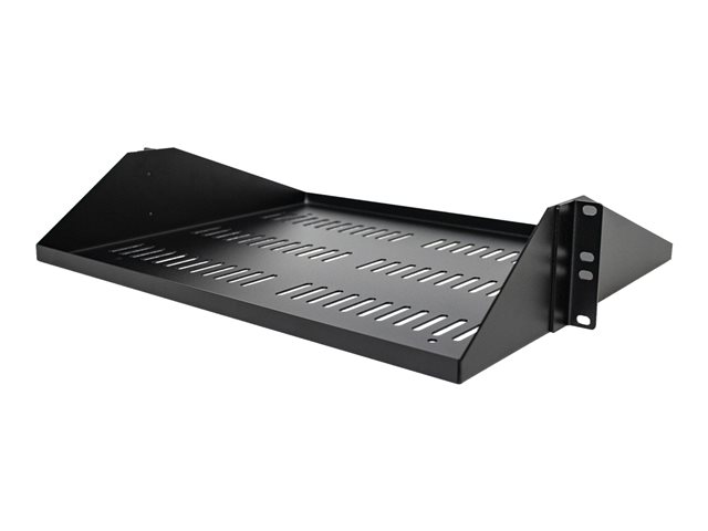 StarTech.com 2U Vented Server Rack Shelf, Center Mount 14in Deep Fixed Cantilever Tray, Rackmount Shelf for 19\" AV/Data/Network Equipment w/ Cage Nuts & Screws, 200lbs Weight Capacity - 2U Network Rack Shelf - Rack shelf - black - 2U - 19\"