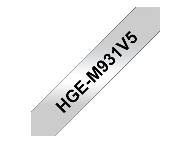 Brother HGE-M931V5 - Black on silver - Roll (1.2 cm x 8 m) 5 cassette(s) laminated tape - for P-Touch PT-9500pc, PT-9700PC, PT-9800PCN, P-Touch R RL-700S